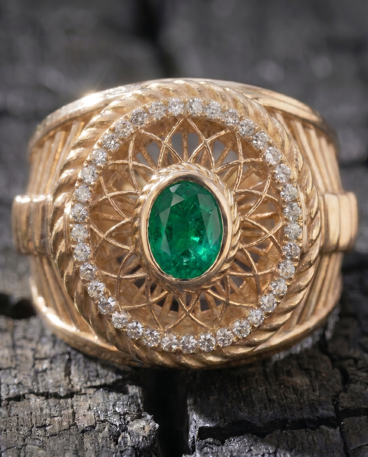 Sacred Spiral Ring — Emerald — View 2