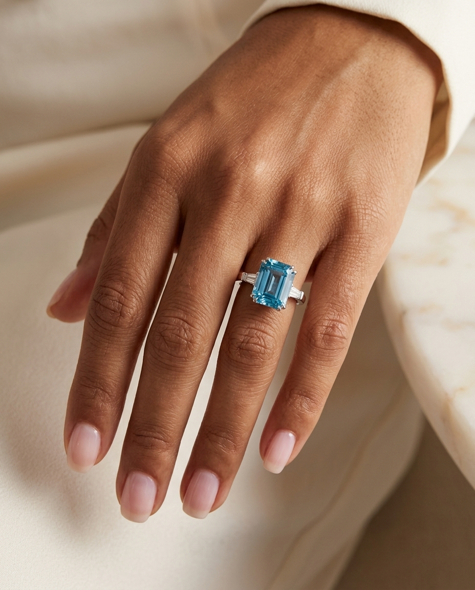 The Elea | Emerald Cut — worn on hand, lifestyle shot