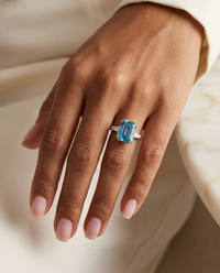 The Elea | Emerald Cut — worn on hand, lifestyle shot
