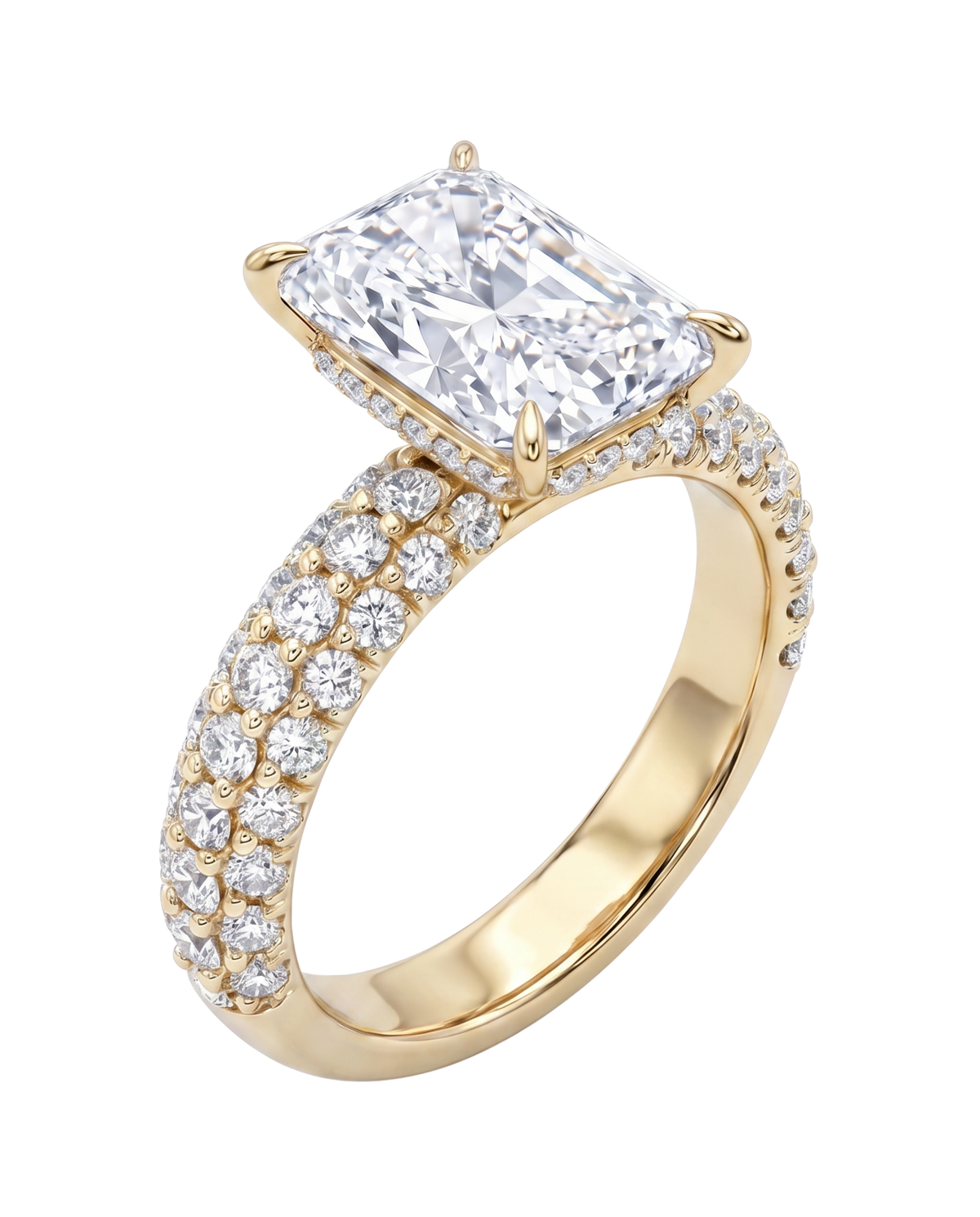 The Lina 3-Row Pavé | Radiant Cut | 14K Yellow Gold