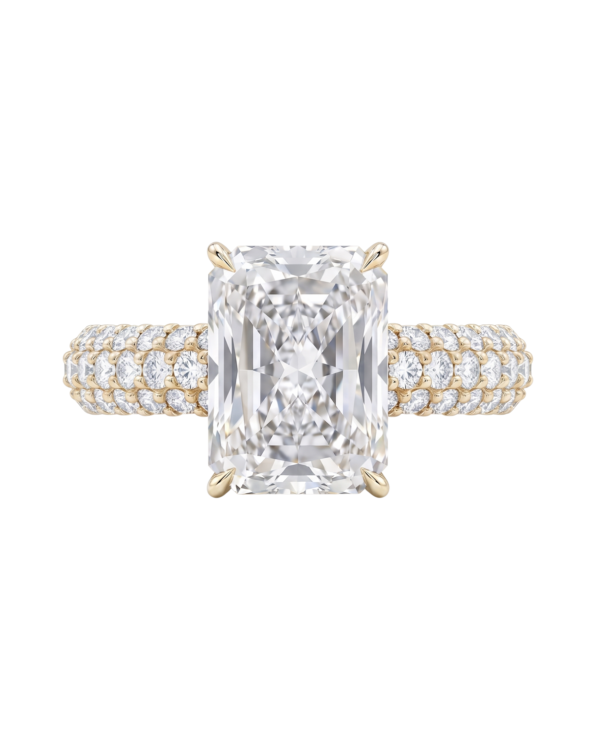 The Lina 3-Row Pavé | Radiant Cut | 14K Yellow Gold