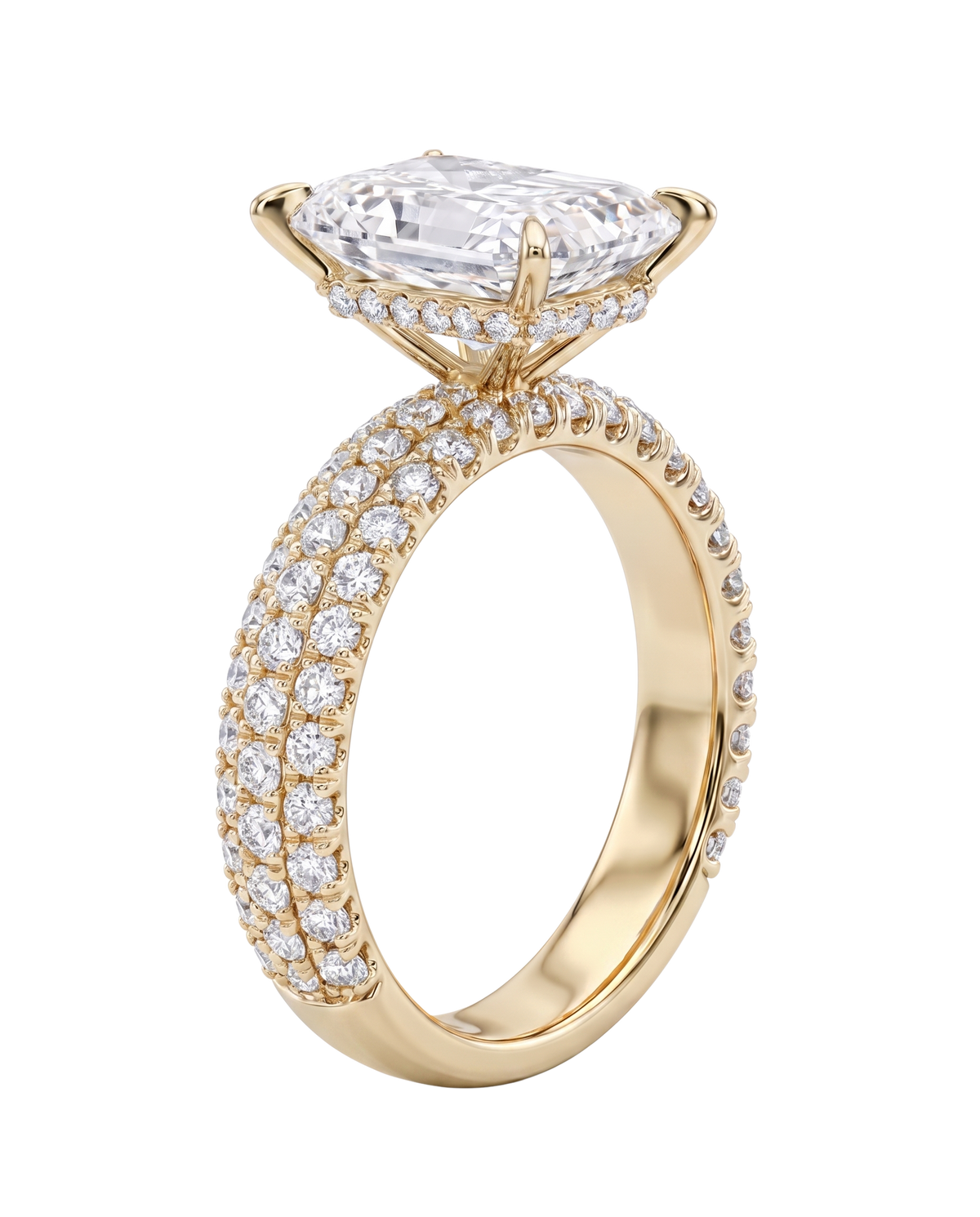 The Lina 3-Row Pavé | Radiant Cut | 14K Yellow Gold