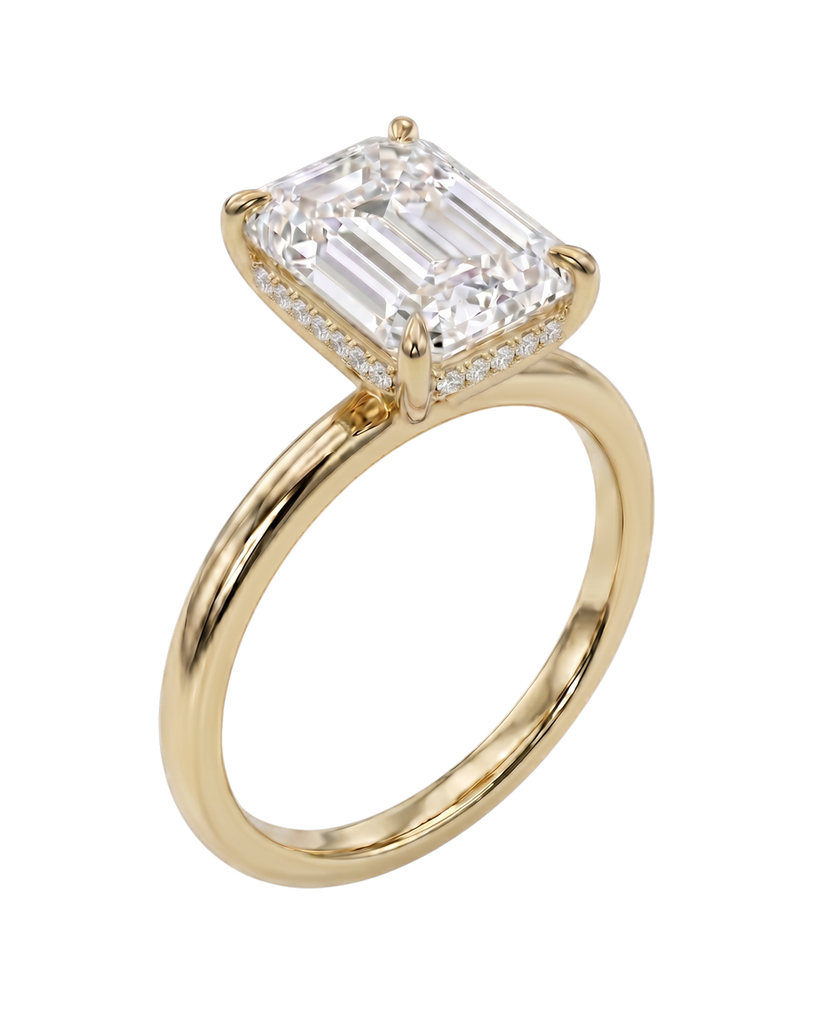 The Lina Halo | Emerald Cut | 14K Yellow Gold