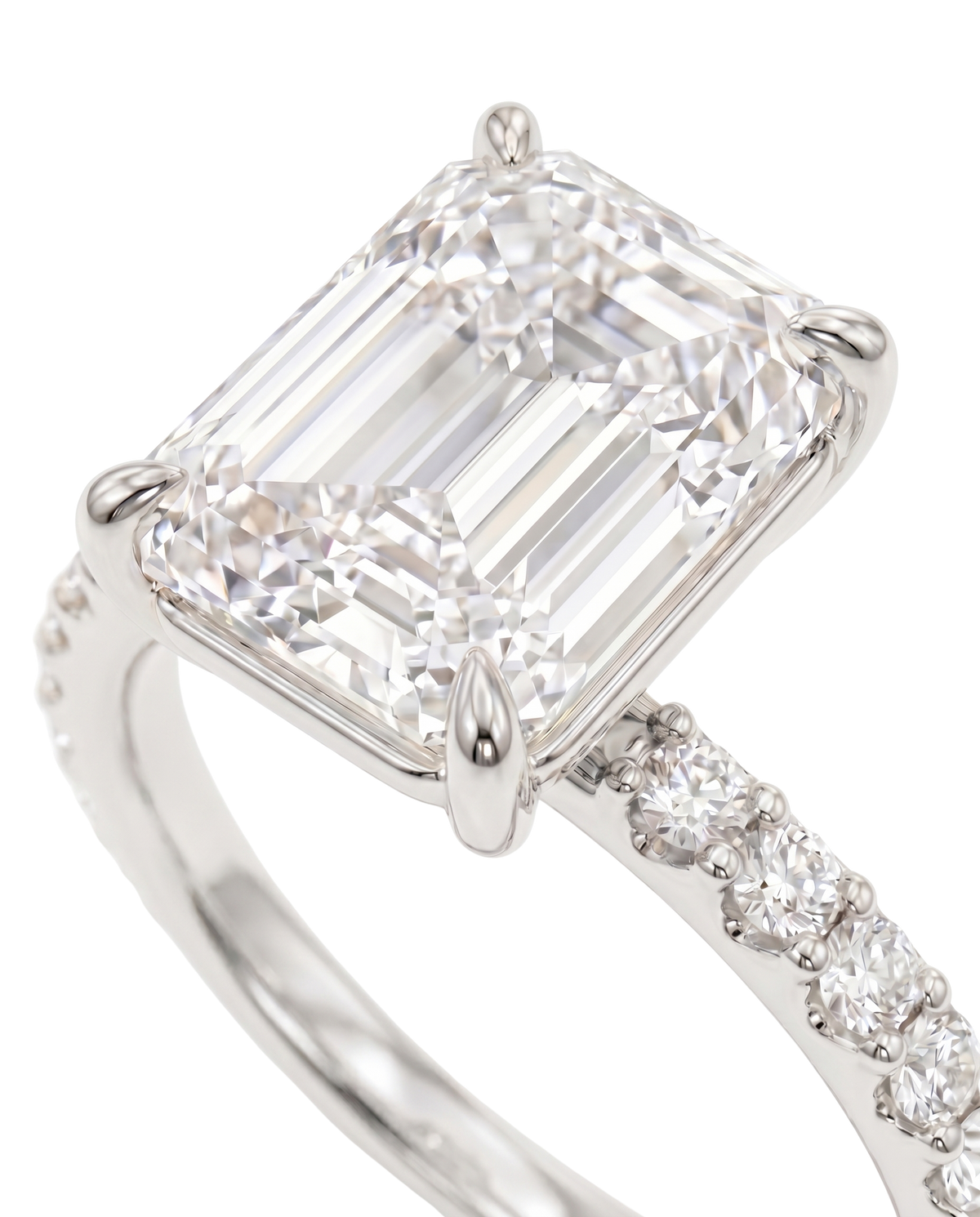The Lina Pave | Emerald Cut | 14K White Gold