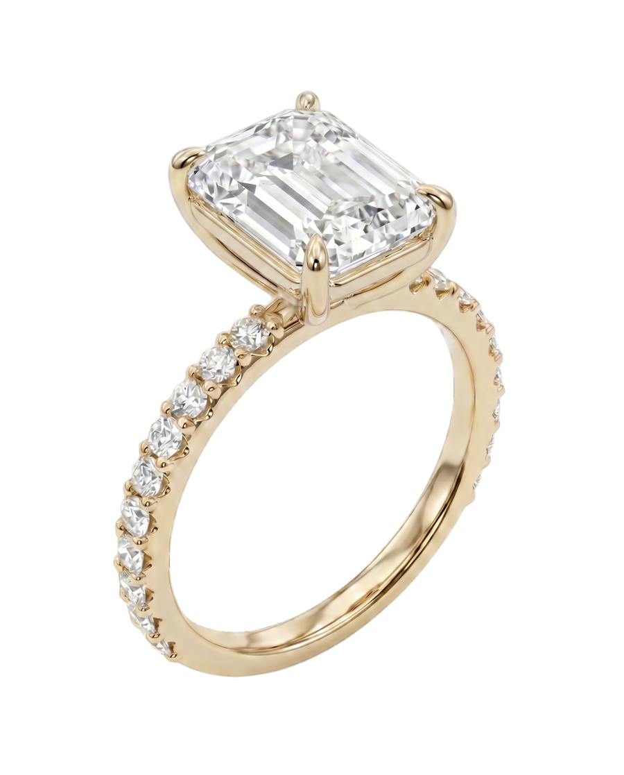 The Lina Pave | Emerald Cut | 14K Yellow Gold