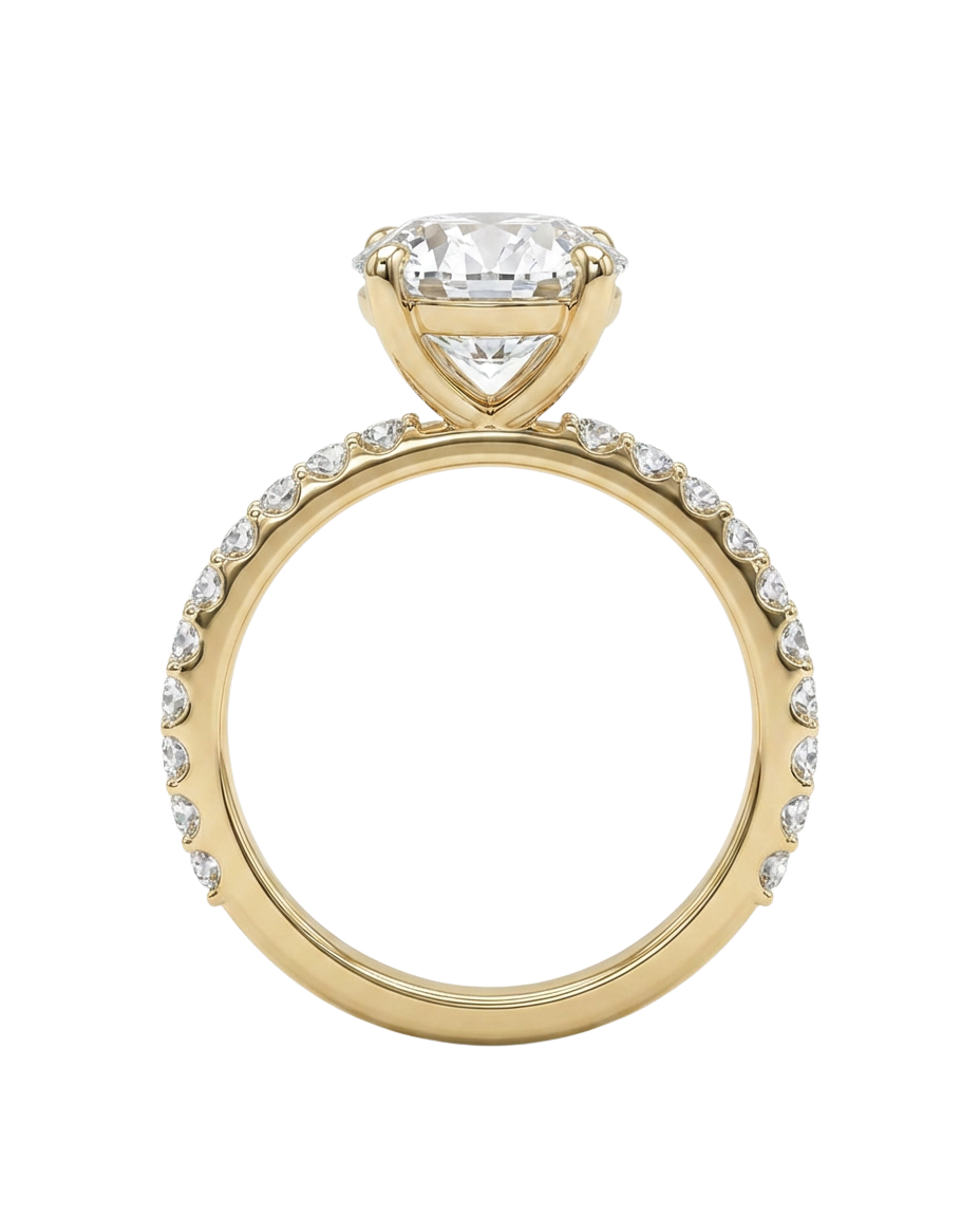 The Lina Pavé | Round Cut | 14k Yellow Gold