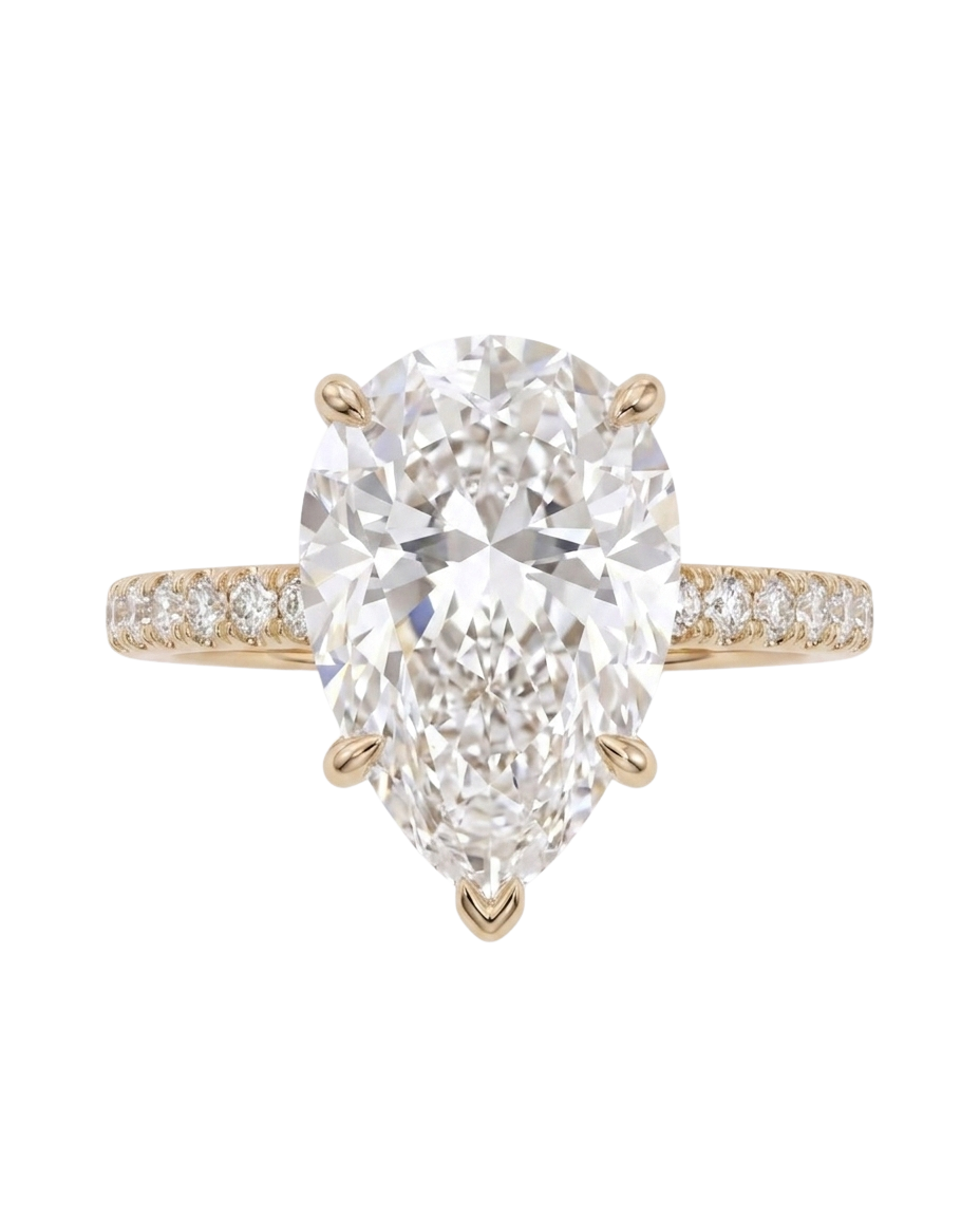The Lina Pavé | Pear Cut | 14K Yellow Gold