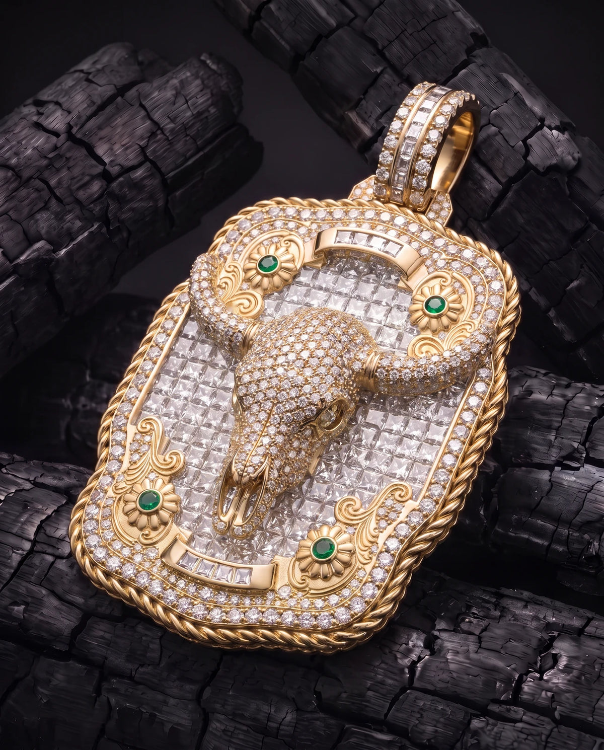 Championship Trophy Buckle at an angle showing the raised longhorn skull