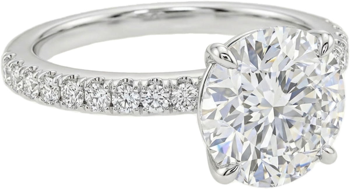 The Lina Ring — pavé solitaire, 3ct round, 14K white gold